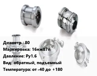 Клапан нержавеющий 80 16нж87п Ру1.6 обратный, подъемный от -40 до +180